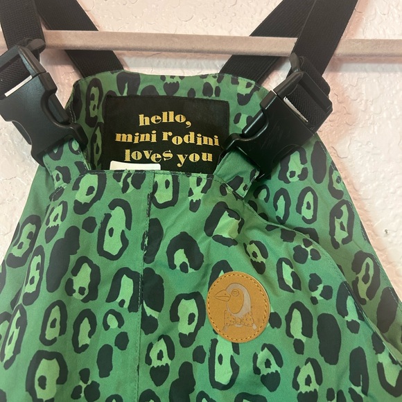 Mini Rodini Kids Green Leopard Edelweiss Rain Overalls - Picture 3 of 6